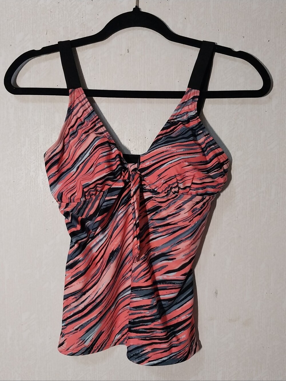 Attraco Coral Multi-Stripe Tankini Top with Black Swim Shorts Ladies Small